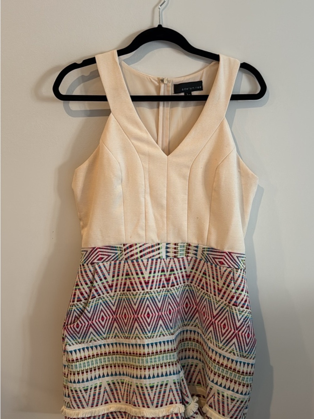Adelyn Rae Cream and Multicolor Patterned Fit-and-Flare Romper